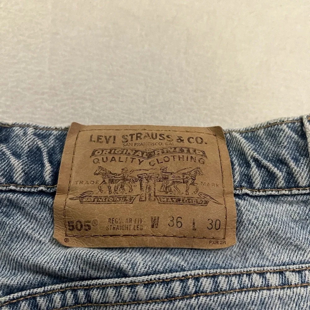 Vintage Levis 505 Jeans Men's 36x30 (Fits 35x29) Blue Orange Tab Light Wash 1995